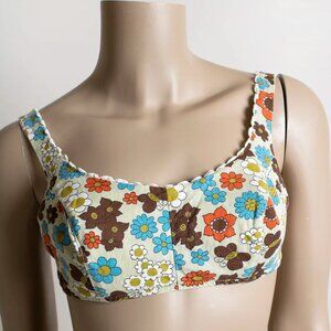 Vintage 1960s Bikini Top - Floral Flower Power Print Summer Bra Top 60s Small
